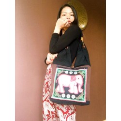 Schultertasche Handtasche im Boho-Stil aus Thailand mit Elefant - TASCHE131