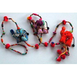 Hanging decoration 3x elephant made of fabric wooden beads 105 cm