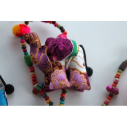 Hanging decoration 3x elephant made of fabric wooden beads 105 cm