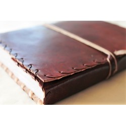 Notebook with genuine leather cover border ornament 18x14 cm