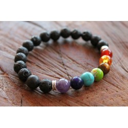 7 chakra bracelet made of natural stones and lava stones 8mm