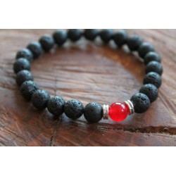 Bracelet made of lava and red pearl 8mm