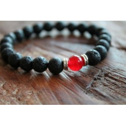 Bracelet made of lava and red pearl 8mm