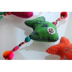Hanging decoration mobile 3x fish wooden beads 105 cm