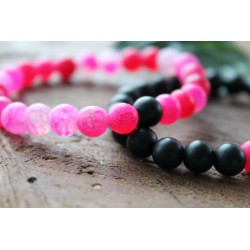 2x friendship bracelet natural stone pink black