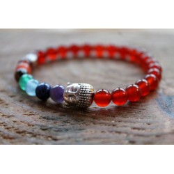 Buddha Bracelet Yoga made of 6 mm red agate beads, 7 chakra, 16.3 cm inner circumference