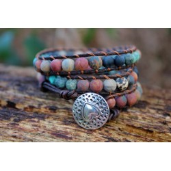 Wrap bracelet three-ply jasper matt pearls love friendship meditation