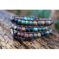 Wrap bracelet three-ply jasper matt pearls love friendship meditation