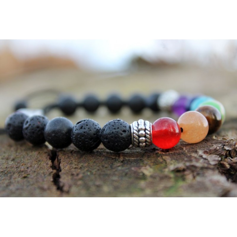 Chakraarmband 7Chakra Armband Lavaperlen 8 mm Lebensbaum Perle Gold oder Silber Heilarmband größenverstellbar Yogaarmband