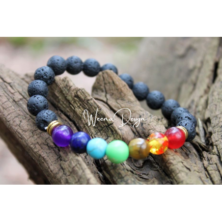 7 Chakra Armband aus Natursteinen und Lavasteinen 8mm