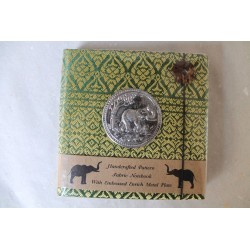 Tagebuch Notizbuch Stoff Thailand mit Elefant 11x11 cm - THAI-S-018