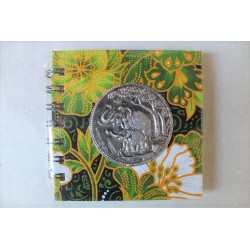 Notizbuch Stoff Thailand mit Elefant Spiralbindung 11x11 cm - THAI-S-027