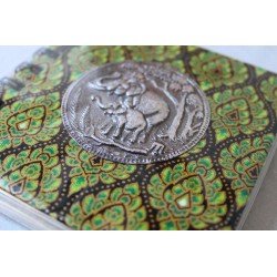 Notizbuch Stoff Thailand mit Elefant Spiralbindung 11x11 cm - THAI-S-028