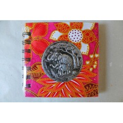 Notebook fabric Thailand with elephant spiral binding 11x11 cm - THAI-S-030
