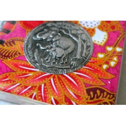 Notizbuch Stoff Thailand mit Elefant Spiralbindung 11x11 cm - THAI-S-030
