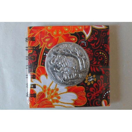 Notizbuch Stoff Thailand mit Elefant Spiralbindung 11x11 cm