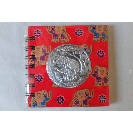 Notizbuch Stoff Thailand mit Elefant Spiralbindung 11x11 cm