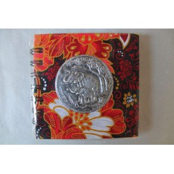 Notizbuch Stoff Thailand mit Elefant Spiralbindung 11x11 cm - THAI-S-036