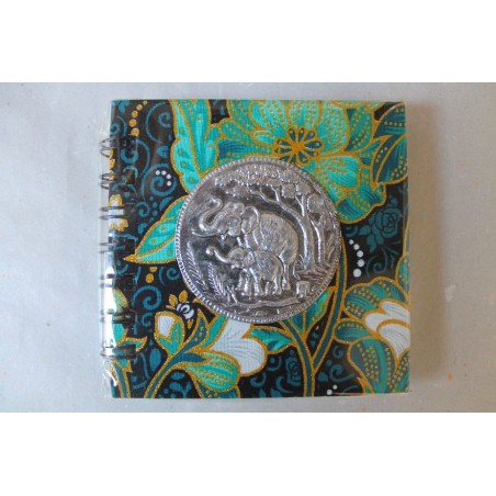 Notizbuch Stoff Thailand mit Elefant Spiralbindung 11x11 cm