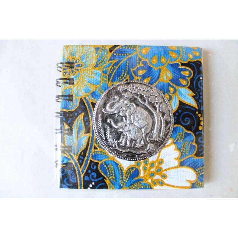 Notizbuch Stoff Thailand mit Elefant Spiralbindung 11x11 cm