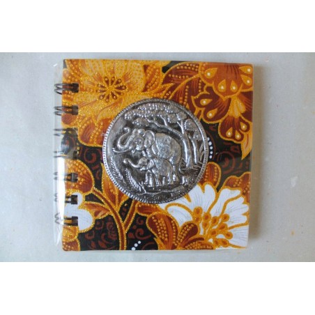 Notizbuch Stoff Thailand mit Elefant Spiralbindung 11x11 cm