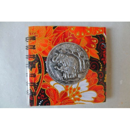 Notizbuch Stoff Thailand mit Elefant Spiralbindung 11x11 cm