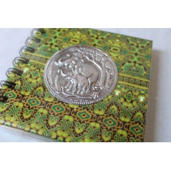 Notizbuch Stoff Thailand mit Elefant Spiralbindung 11x11 cm - THAI-S-050