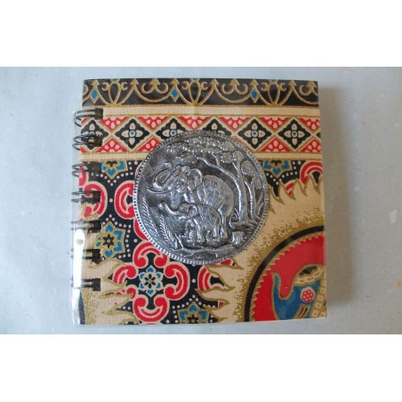 Notizbuch Stoff Thailand mit Elefant Spiralbindung 11x11 cm