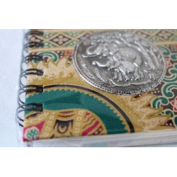 Notizbuch Stoff Thailand mit Elefant Spiralbindung 11x11 cm - THAI-S-059