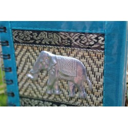 Notizbuch Naturfaser Thailand Elefant Spiralbindung 11x11 cm Hellblau