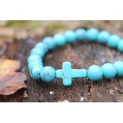 Turquoise beads bracelet cross religion belief 15.8 cm