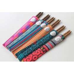 Chopsticks 6x made of coconut wood in a beautiful fabric case