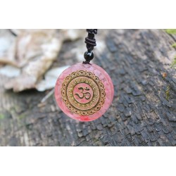Orgonite Orgone Pendant with Chain OM Sign Pink Spirituality Energy