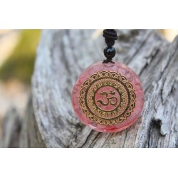 Orgonite Orgone Pendant with Chain OM Sign Pink Spirituality Energy