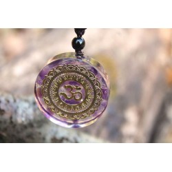 Orgonit Orgone Pendant with Chain OM Sign Violet Spirituality Energy