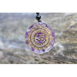 Orgonit Orgone Pendant with Chain OM Sign Violet Spirituality Energy