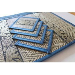 4 place mat including coaster blue metallic
