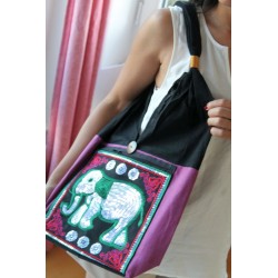 2. Wahl: Schultertasche Handtasche im Boho-Stil aus Thailand mit Elefant