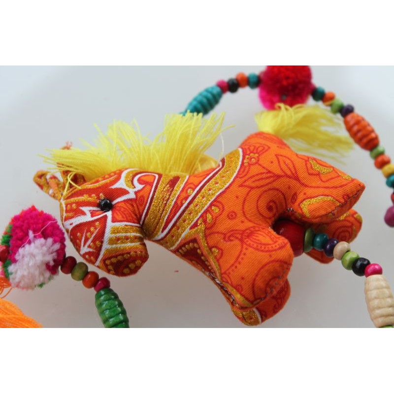 copy of Hanging decoration 3x horse made of fabric wooden beads 105 cm