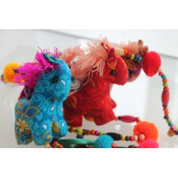 copy of Hanging decoration 3x horse made of fabric wooden beads 105 cm