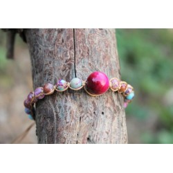 Jaspis Perlenarmband mit schöner, großer rötlicher Perle