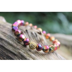Faceted pearl bracelet, multicolour ground glass pearl glass ground