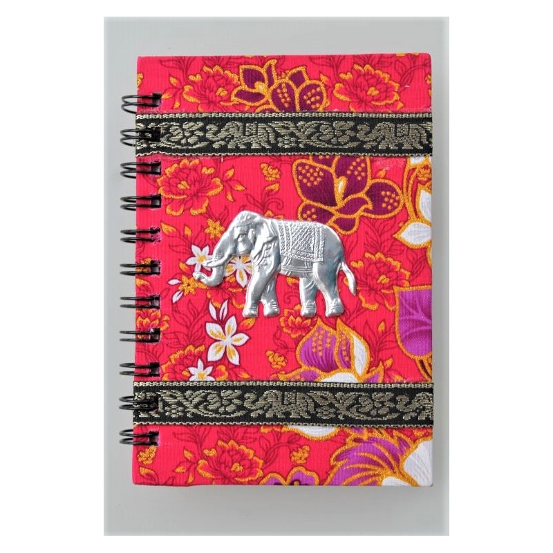 Notizbuch Stoff Thailand mit Elefant liniert