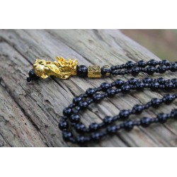 Necklace Feng Shui black Pixiu Pi Yao Mantra pearl 6 mm lucky charm