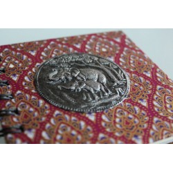 Notizbuch Stoff Thailand mit Elefant Spiralbindung 11x11 cm - THAI-S-106