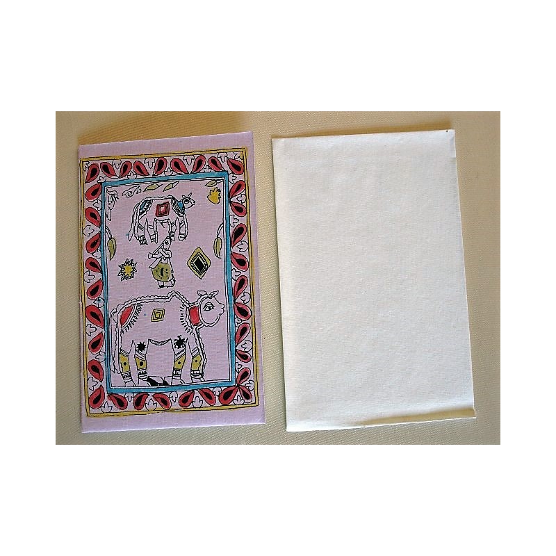 Handbemalte Karte mit Madhubani + Kuvert