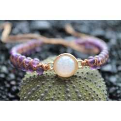 Amethyst Schutzarmband elegant mit kleinen 4 mm Perlen Opal Ersatz größenverstellbar