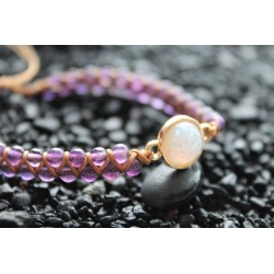 Amethyst Schutzarmband elegant mit kleinen 4 mm Perlen Opal Ersatz größenverstellbar