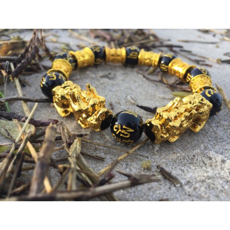copy of Feng Shui black Pixiu Pi Yao mantra beads 10 mm