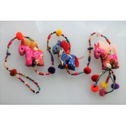 copy of Hanging decoration 3x horse made of fabric wooden beads 105 cm